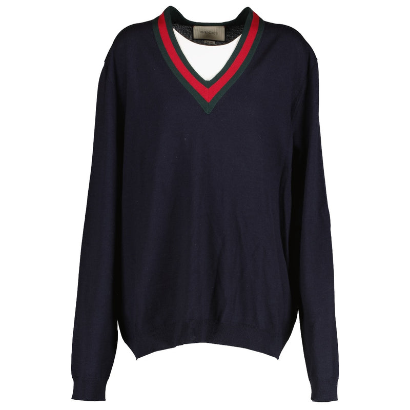 Authentic second hand Gucci Web V Neck Sweater - Size XXXL on Labellov.com