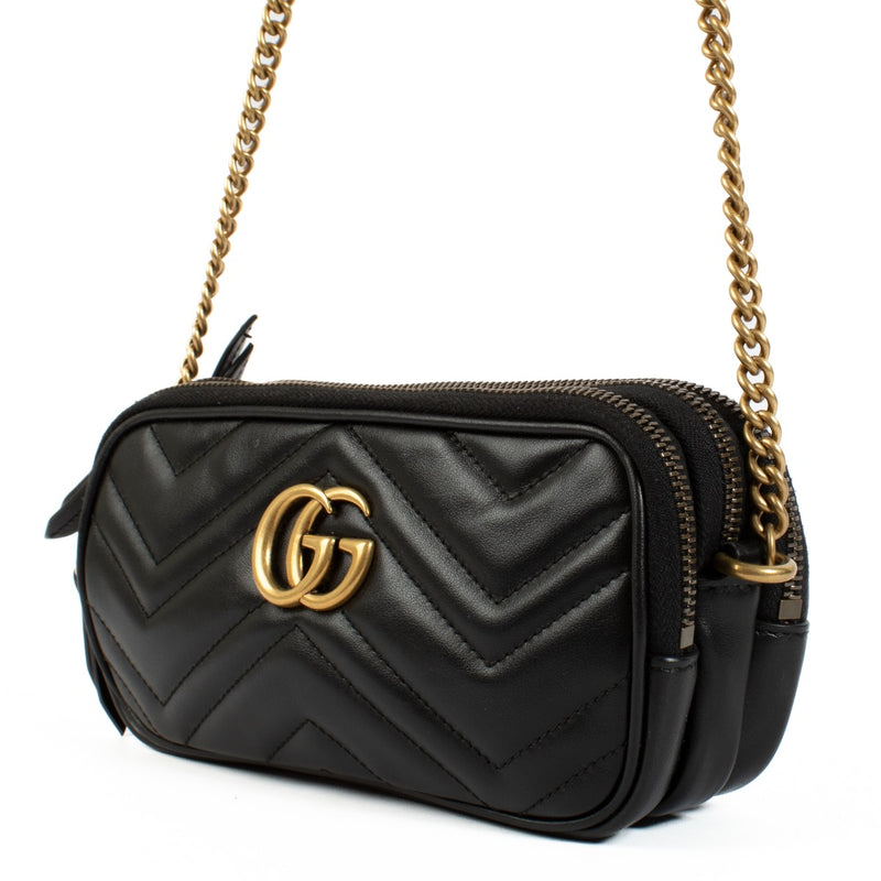 Authentic second hand Gucci Black GG Marmont Triple Zip Crossbody Bag on Labellov.com