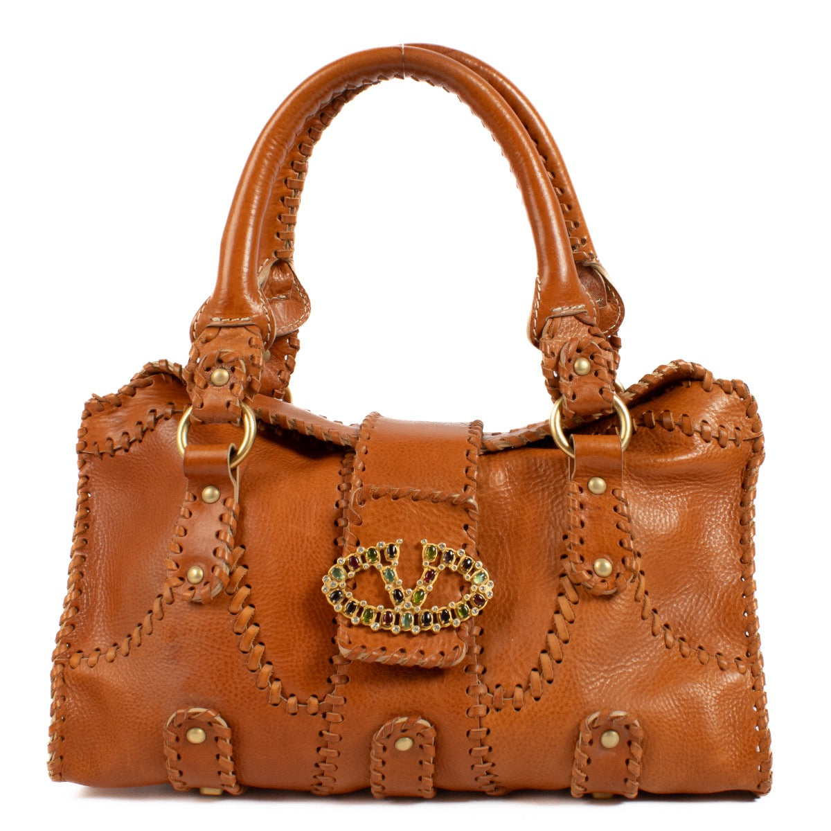 shop 100% authentic second hand Valentino Garavani Orange Whipstitch Leather Crystal Embellished Bag on Labellov.com