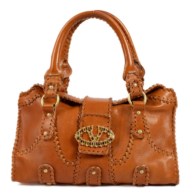 shop 100% authentic second hand Valentino Garavani Orange Whipstitch Leather Crystal Embellished Bag on Labellov.com