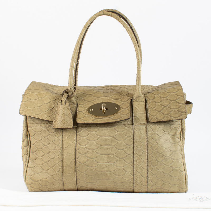 Mulberry Beige Silky Snake Python-Embossed Bag