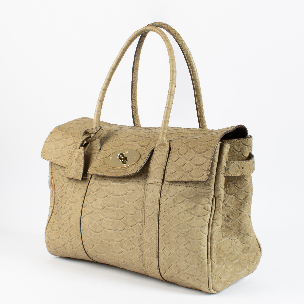 Sac Mulberry beige soyeux avec gaufrage python