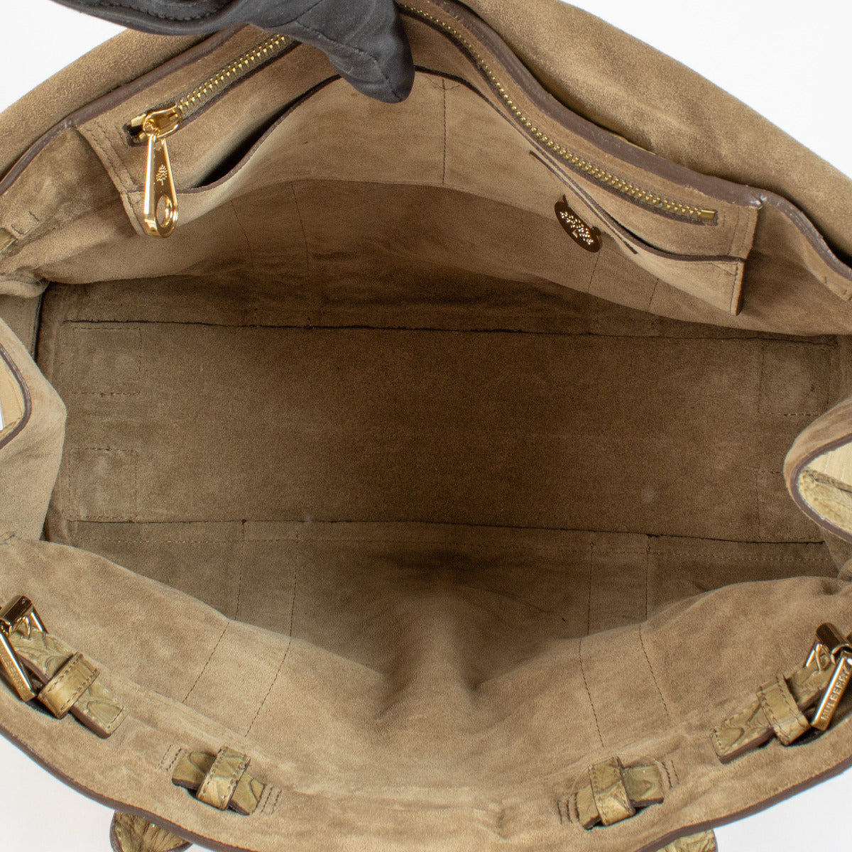 Sac Mulberry beige soyeux avec gaufrage python