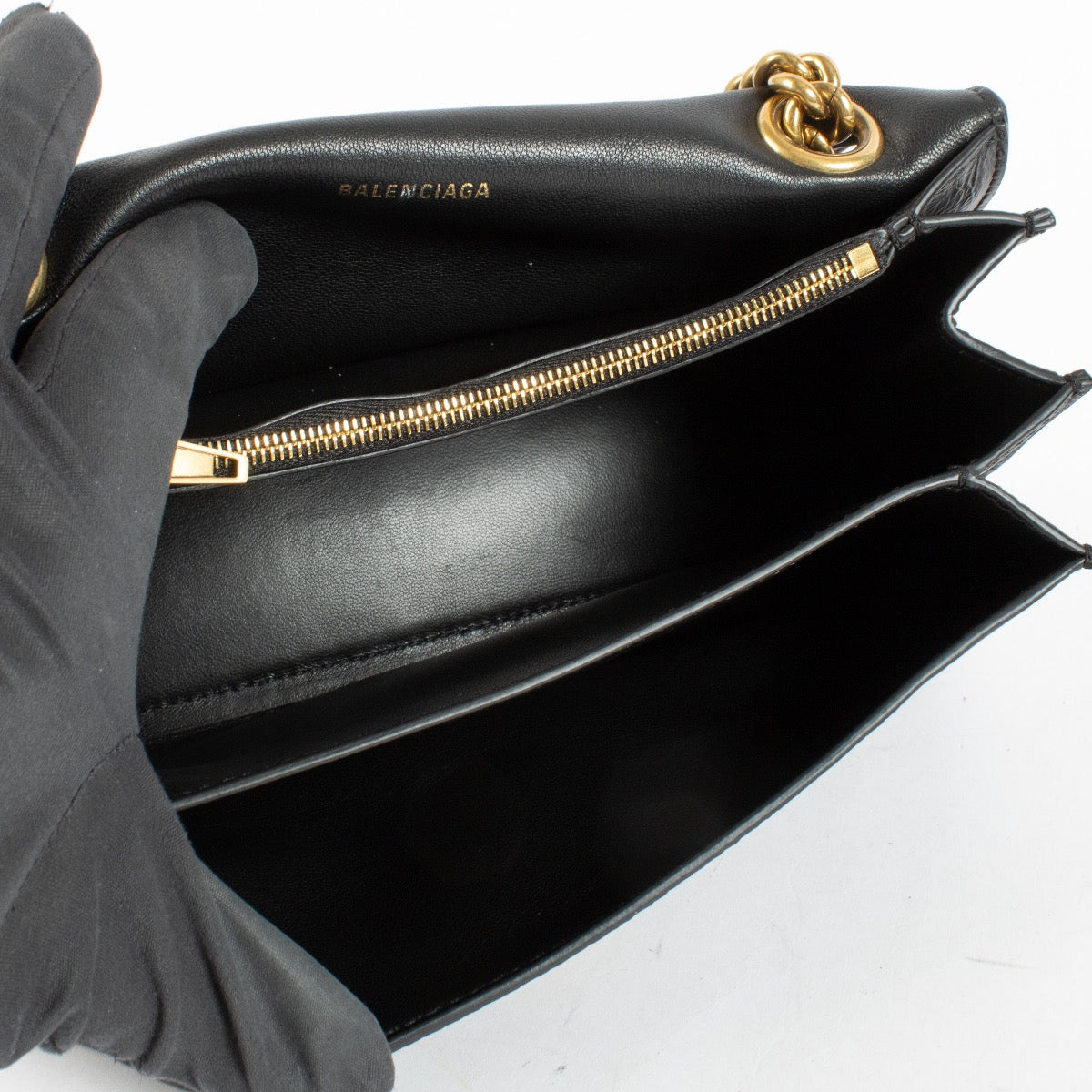 Authentic Second Hand Balenciaga Black Leather Crush Small Chain Bag on Labellov.com