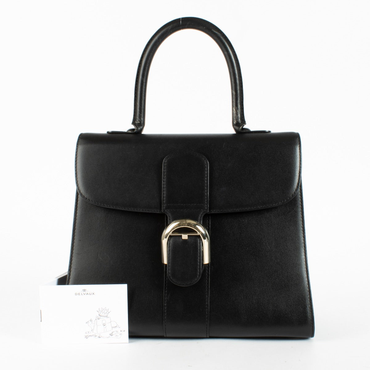 Delvaux Black Box Calf Brillant MM handbag with silver buckle at Labellov.com