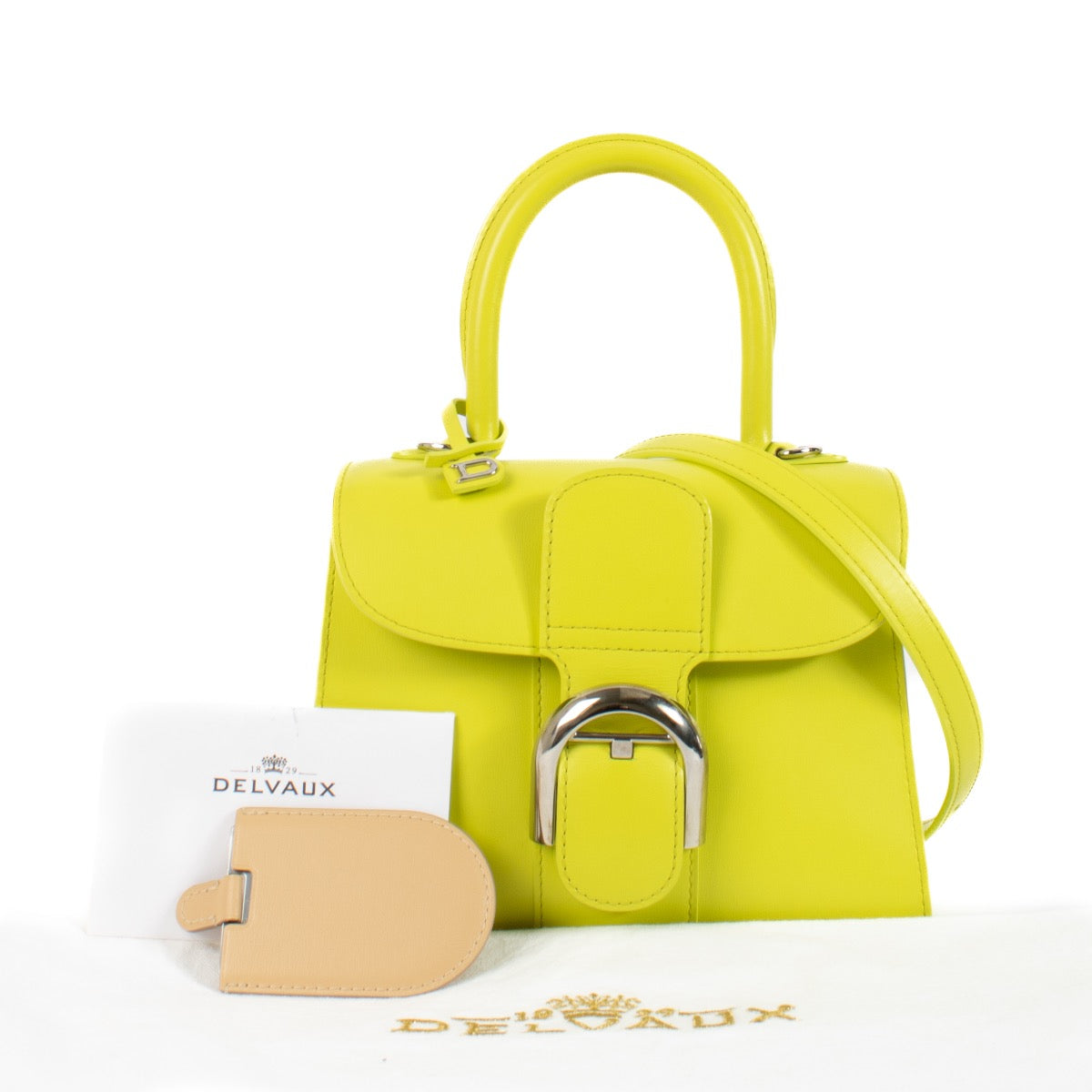 Shop safe online at Labellov in Antwerp, Brussels and Knokke this 100% authentic second hand Delvaux Lime Green Box Calf Brillant Mini. Veilig online tweedehands authentieke Delvaux Lime Green Box Calf Brillant Mini kopen bij Labellov.