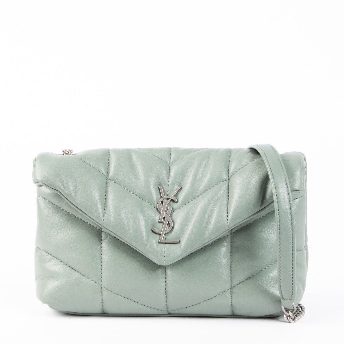 Authentic pre-loved Saint Laurent Green Loulou Puffer Crossbody Bag on Labellov.com