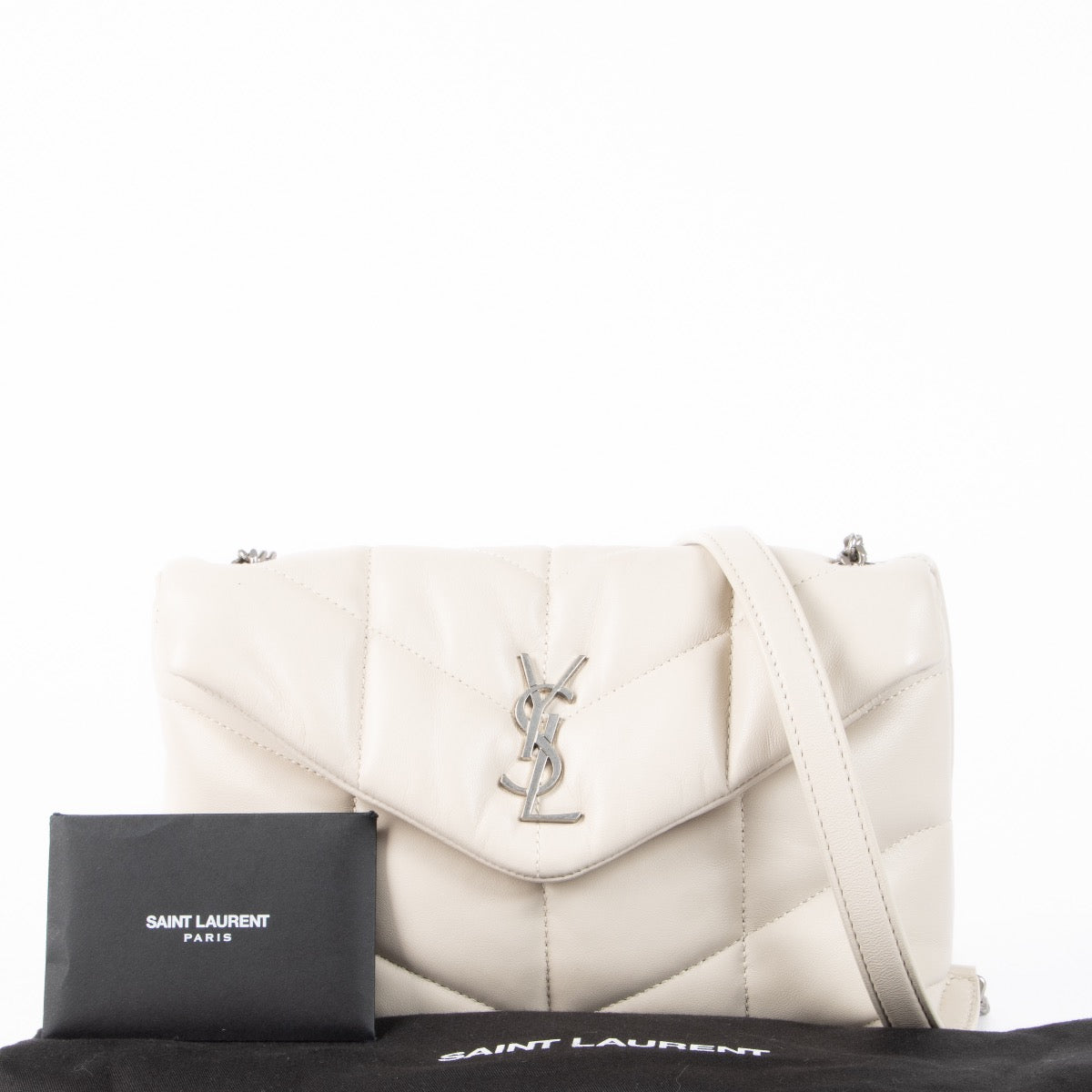 Authentic pre-loved Saint Laurent White Loulou Puffer Crossbody Bag on Labellov.com