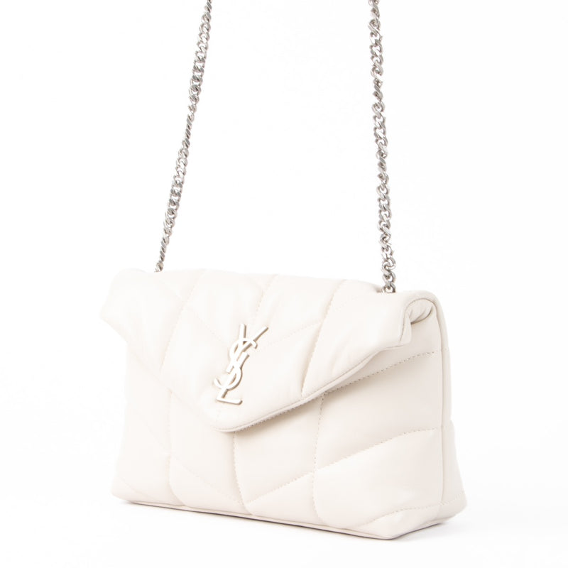 Authentic pre-loved Saint Laurent White Loulou Puffer Crossbody Bag on Labellov.com