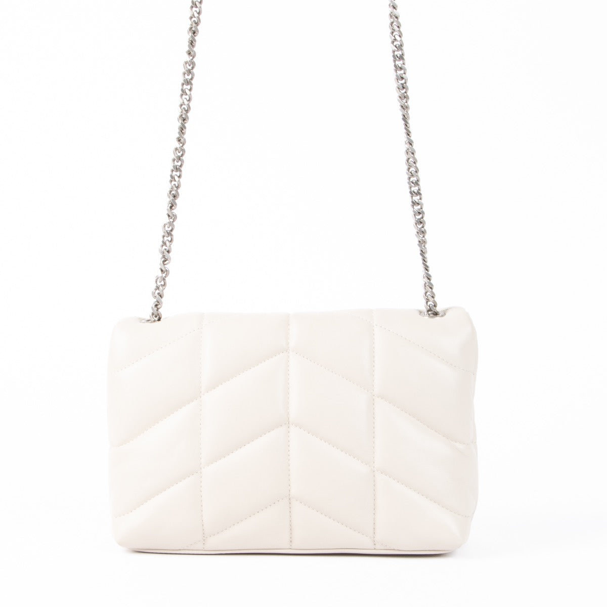 Authentic pre-loved Saint Laurent White Loulou Puffer Crossbody Bag on Labellov.com