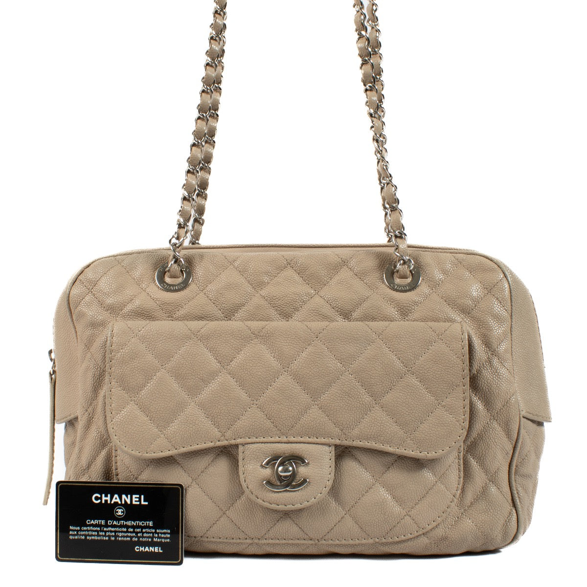Authentic second hand Chanel Beige Caviar Camera Front Flap Bag on Labellov.com
