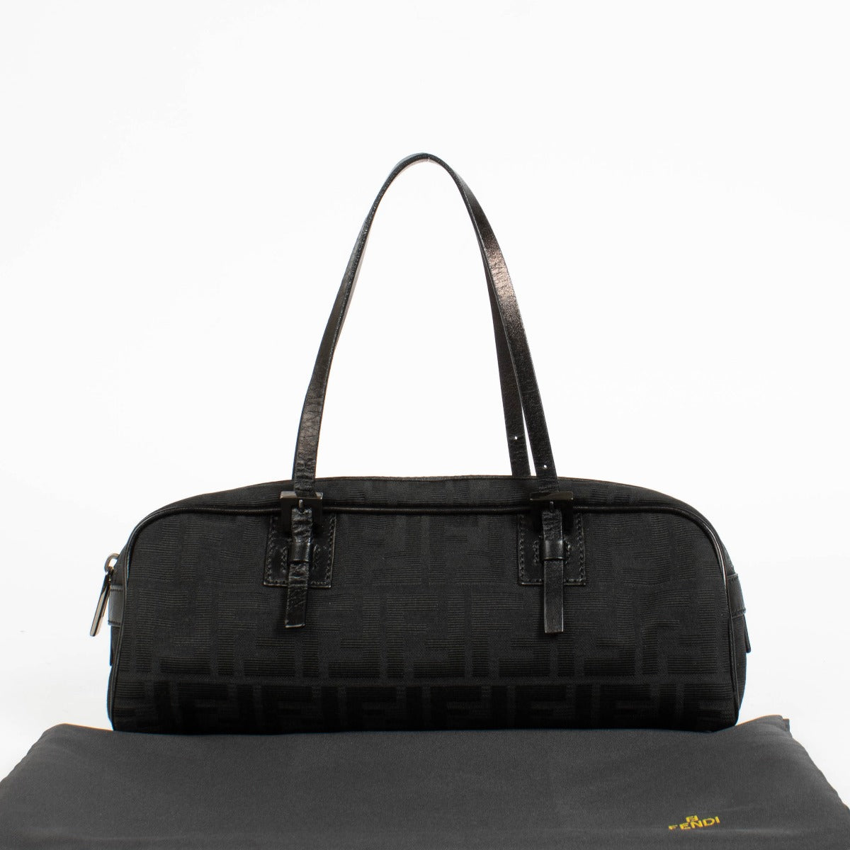 Authentic pre-loved Fendi Black Zucca Mini Barrel Top Handle Bag on Labellov.com