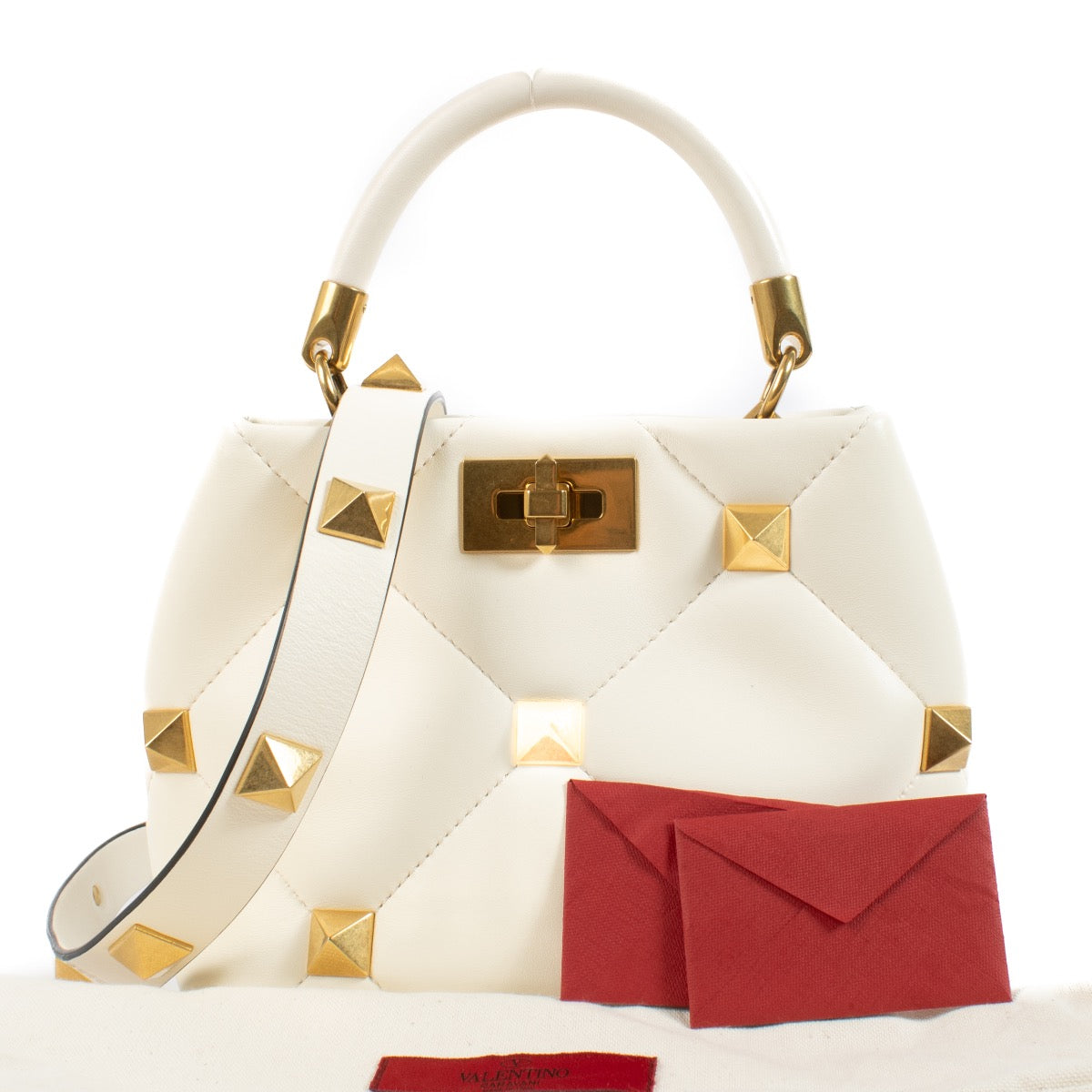 Authentic second hand Valentino Garavani White Small Rockstud The Handle Bag on Labellov.com