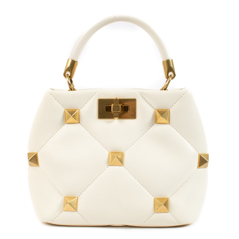 Authentic second hand Valentino Garavani White Small Rockstud The Handle Bag on Labellov.com