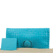 Buy authentic second hand Bottega Veneta Blue Turnlock Fold-Over Clutch at Labellov.com