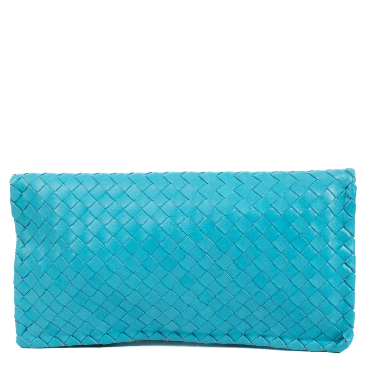 Buy authentic second hand Bottega Veneta Blue Turnlock Fold-Over Clutch at Labellov.com