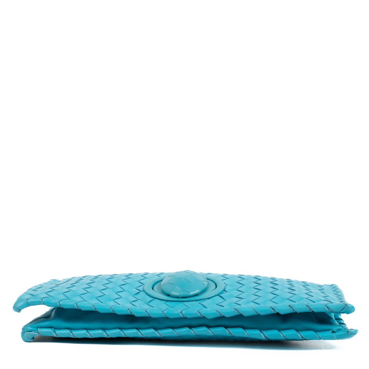 Buy authentic second hand Bottega Veneta Blue Turnlock Fold-Over Clutch at Labellov.com