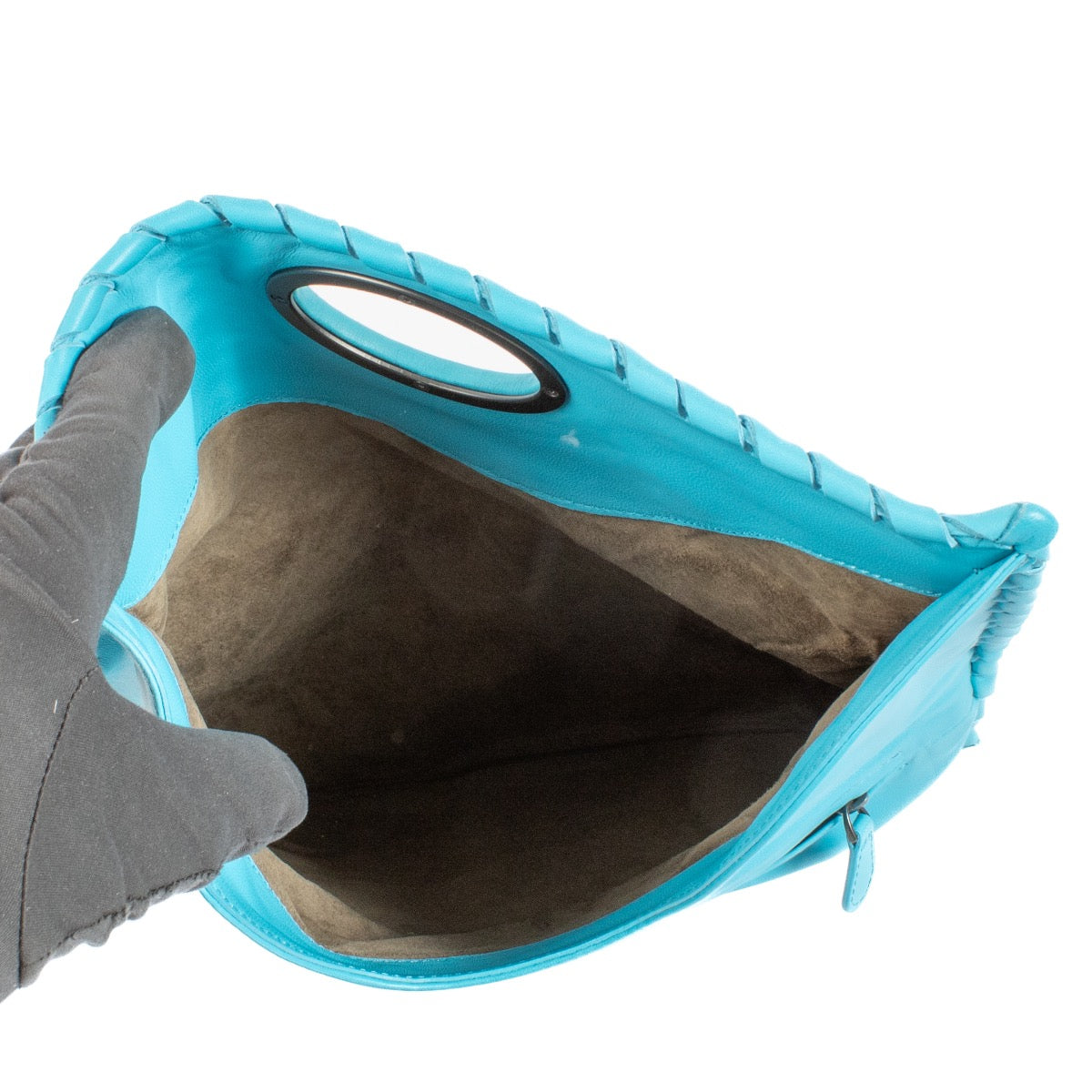 Buy authentic second hand Bottega Veneta Blue Turnlock Fold-Over Clutch at Labellov.com