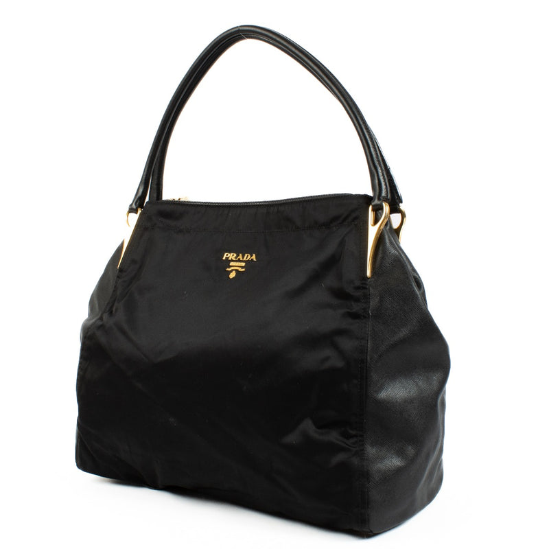 Prada Black Nylon/Saffiano Large Shoulder Bag