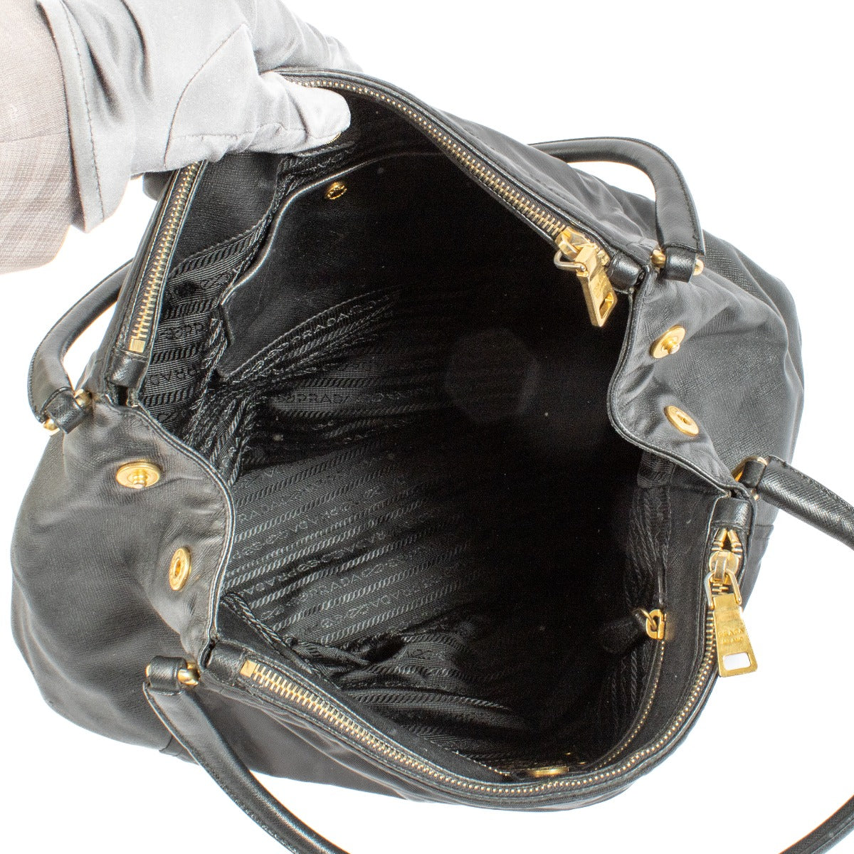 Prada Black Nylon/Saffiano Large Shoulder Bag