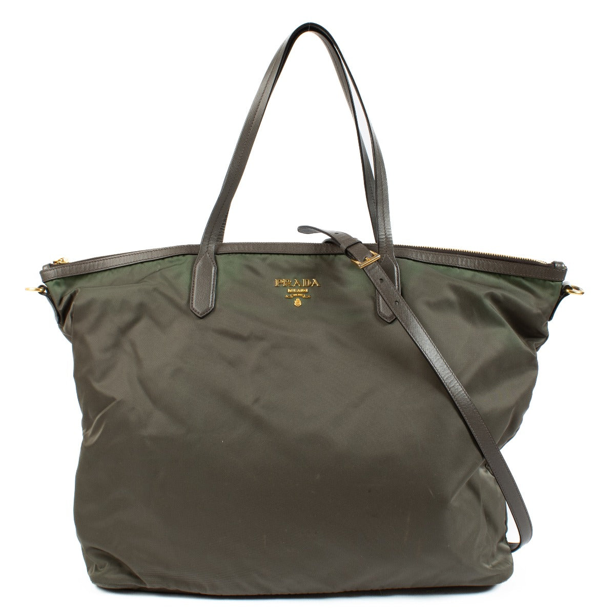 Prada Khaki Nylon Tote Bag