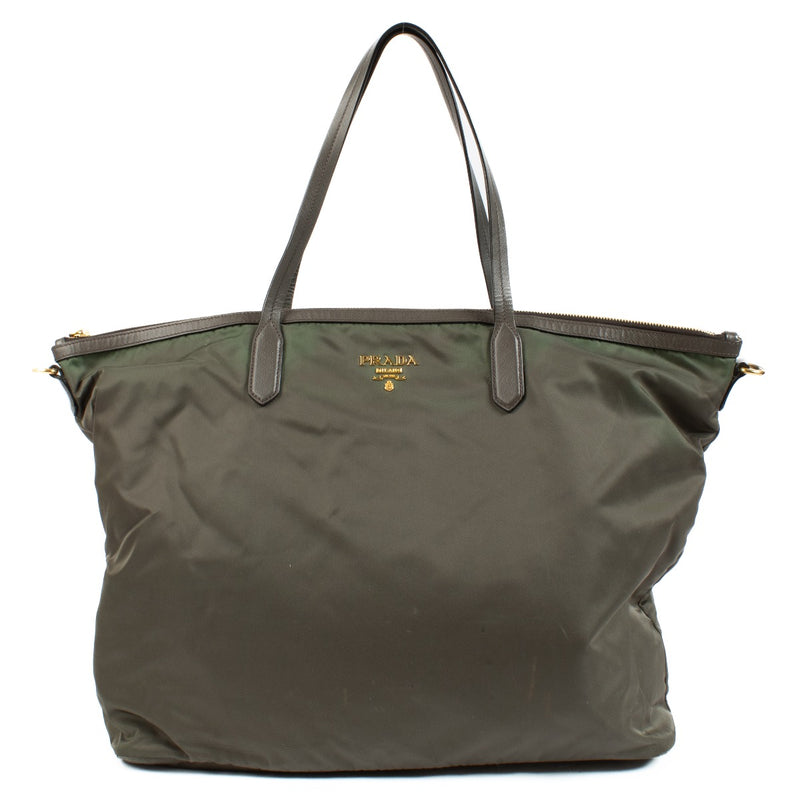 Prada Khaki Nylon Tote Bag