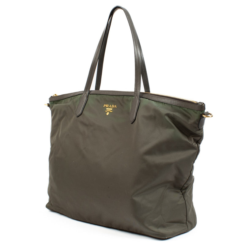 Prada Khaki Nylon Tote Bag
