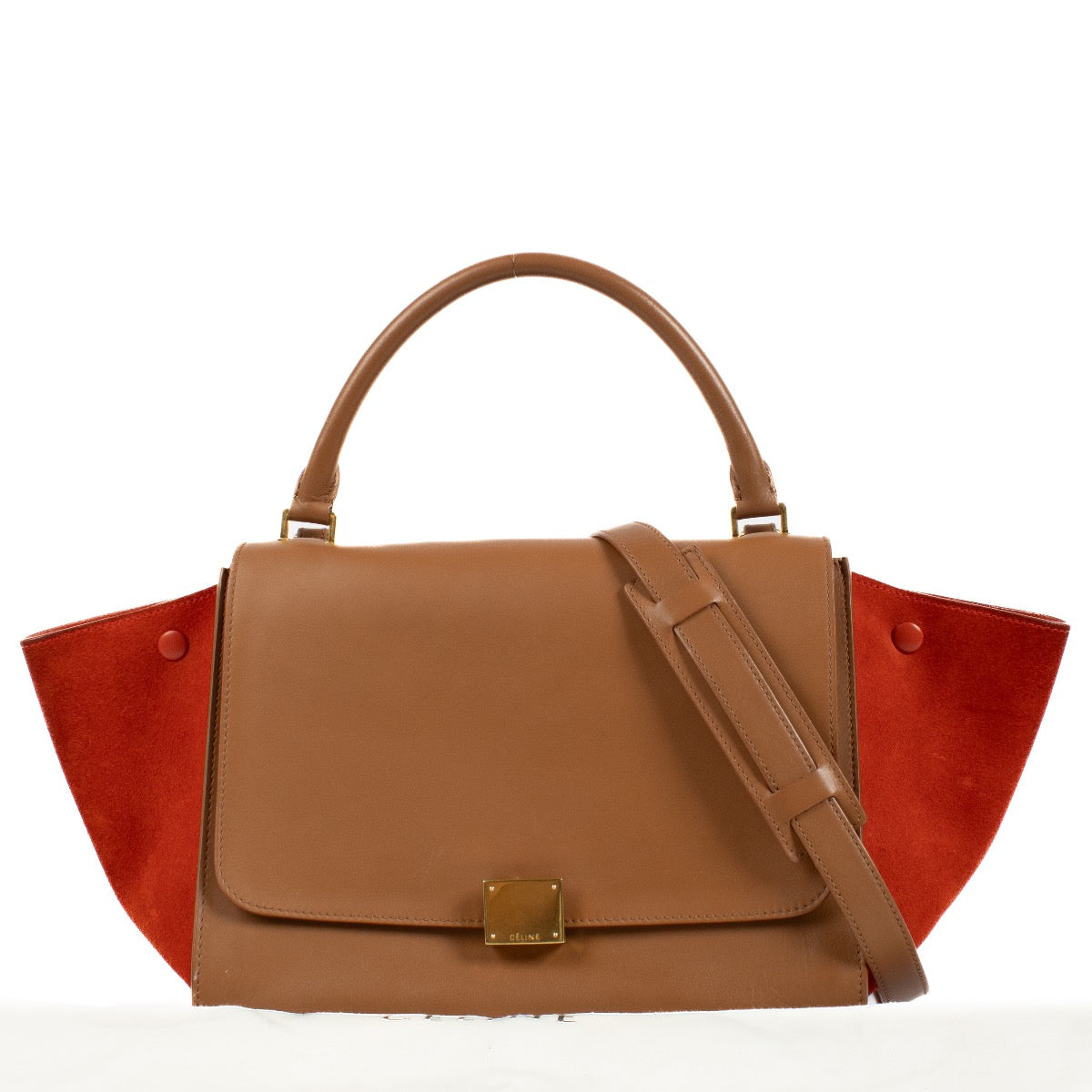 Buy authentic second hand Celine Bi-Color Brown Red Leather Suede Medium Trapeze Bag at Labellov.com