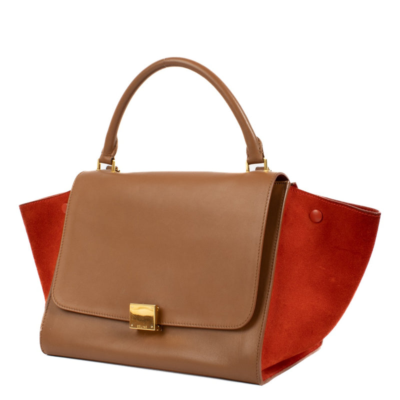 Buy authentic second hand Celine Bi-Color Brown Red Leather Suede Medium Trapeze Bag at Labellov.com