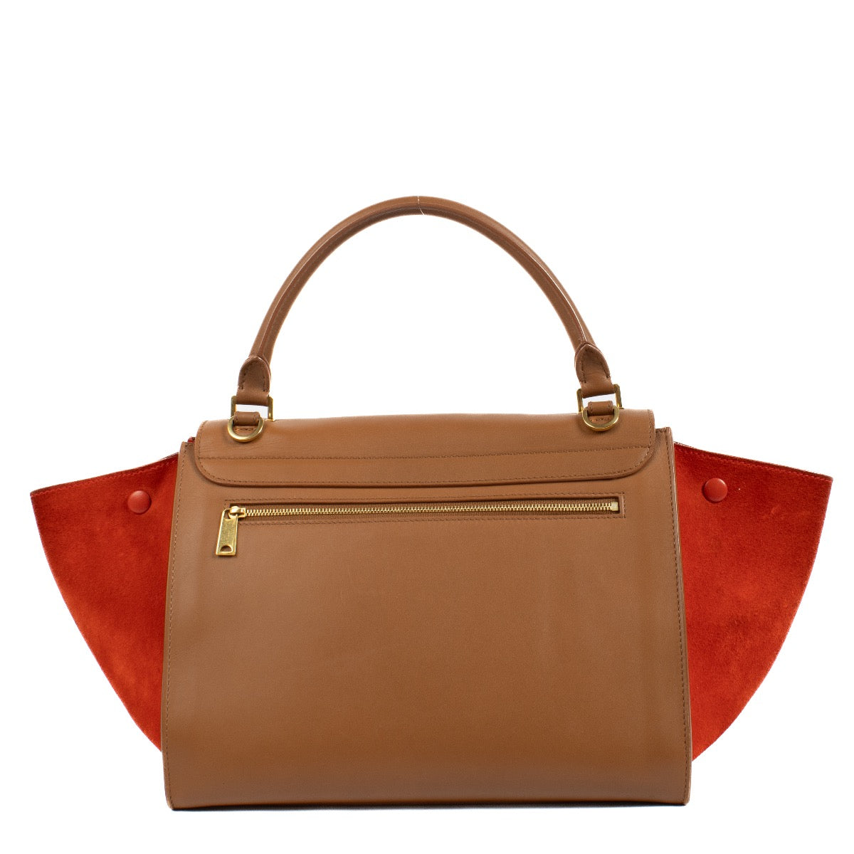 Buy authentic second hand Celine Bi-Color Brown Red Leather Suede Medium Trapeze Bag at Labellov.com