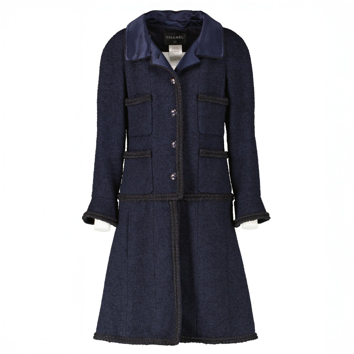 shop 100% authentic second hand Chanel 13K Blue Braided Trim Long Jacket - Size FR40 on Labellov.com