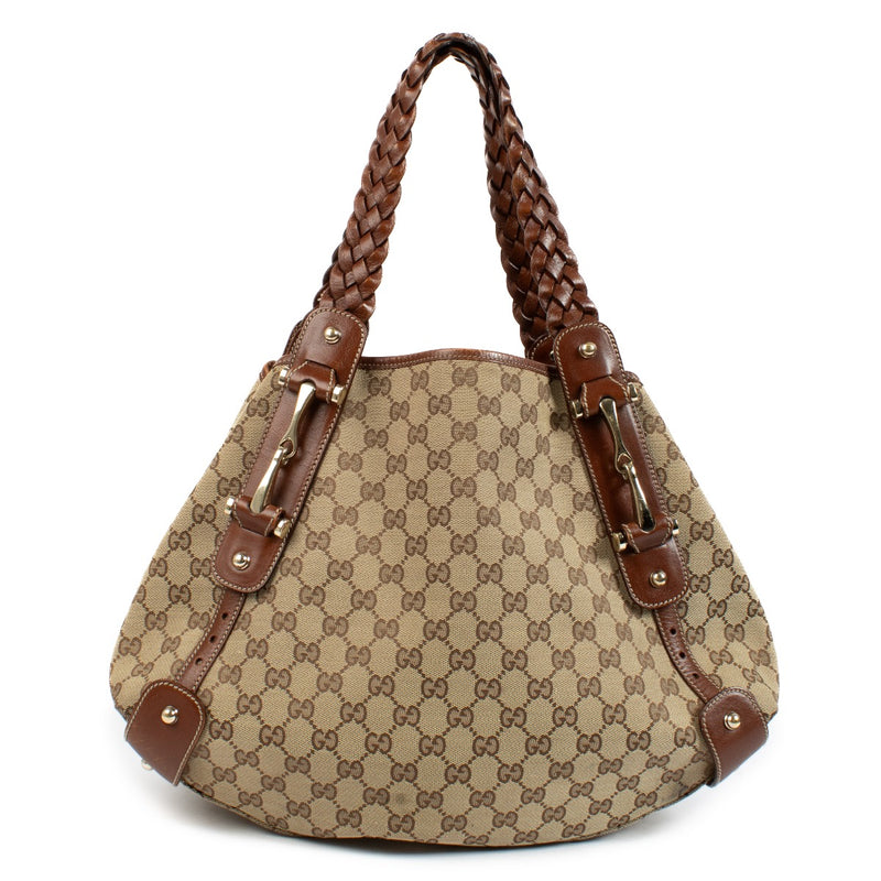 Buy authentic second hand Gucci Beige/Brown GG Canvas Horsebit Pelham Shoulder Bag at Labellov.com