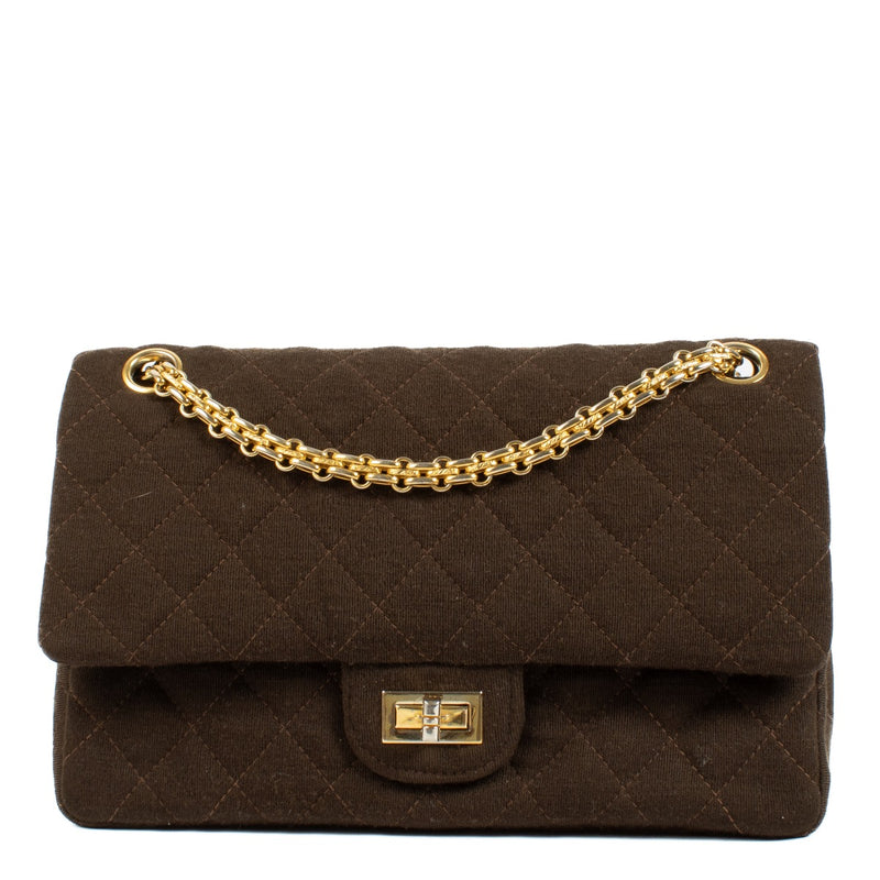 Shop 100% authentic second hand Chanel Brown Jersey Medium 2.55 Bag on Labellov.com