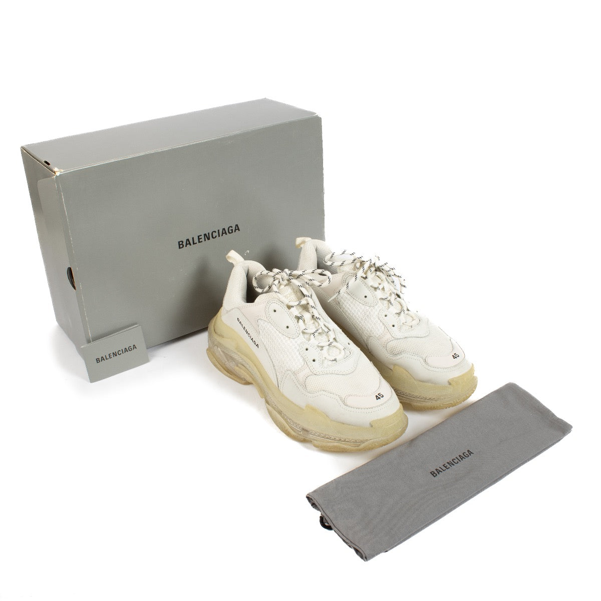 Authentic second hand Balenciaga White Triple S Clear Sole Sneakers - Size 45 on Labellov.com