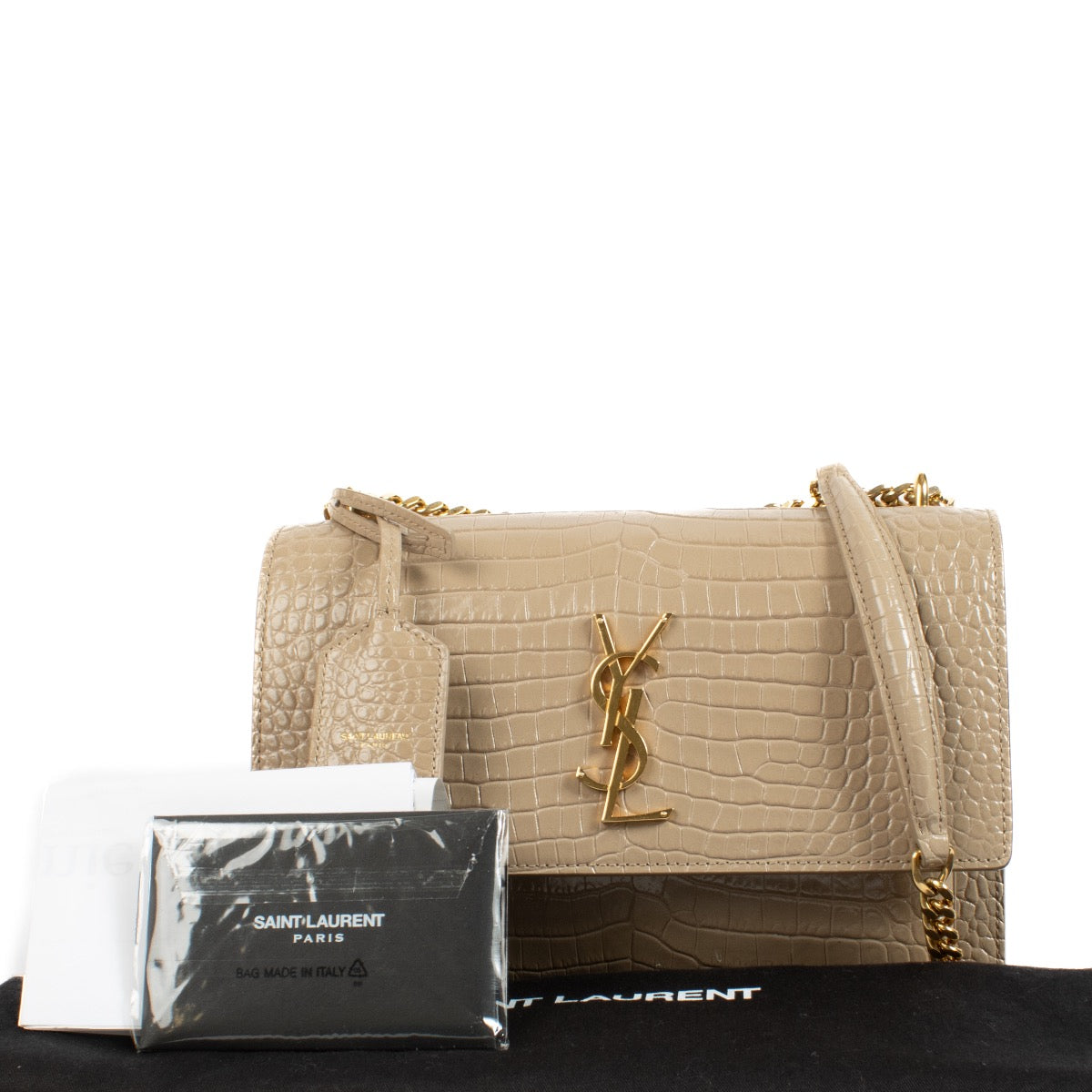 Shop 100% authentic second hand Saint Laurent Beige Crocodile Embossed Medium Sunset Bag on Labellov.com
