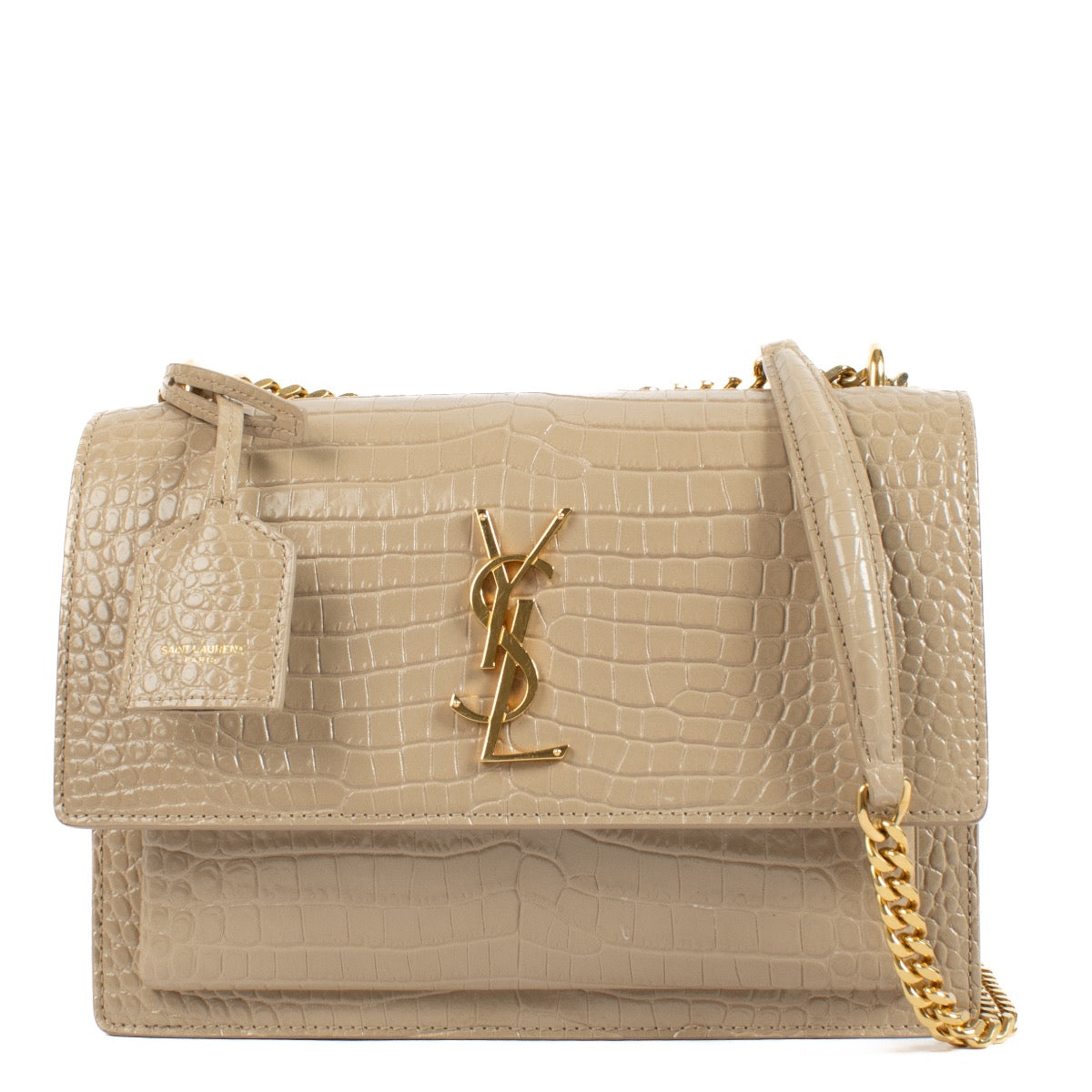 Shop 100% authentic second hand Saint Laurent Beige Crocodile Embossed Medium Sunset Bag on Labellov.com