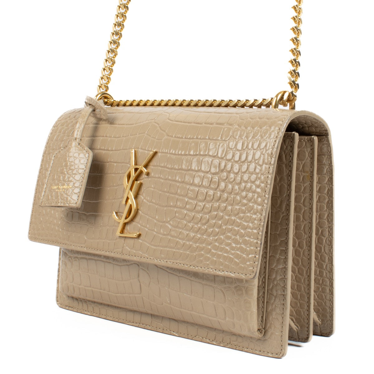 Shop 100% authentic second hand Saint Laurent Beige Crocodile Embossed Medium Sunset Bag on Labellov.com