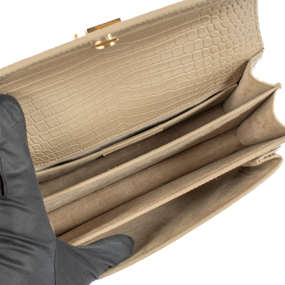Shop 100% authentic second hand Saint Laurent Beige Crocodile Embossed Medium Sunset Bag on Labellov.com