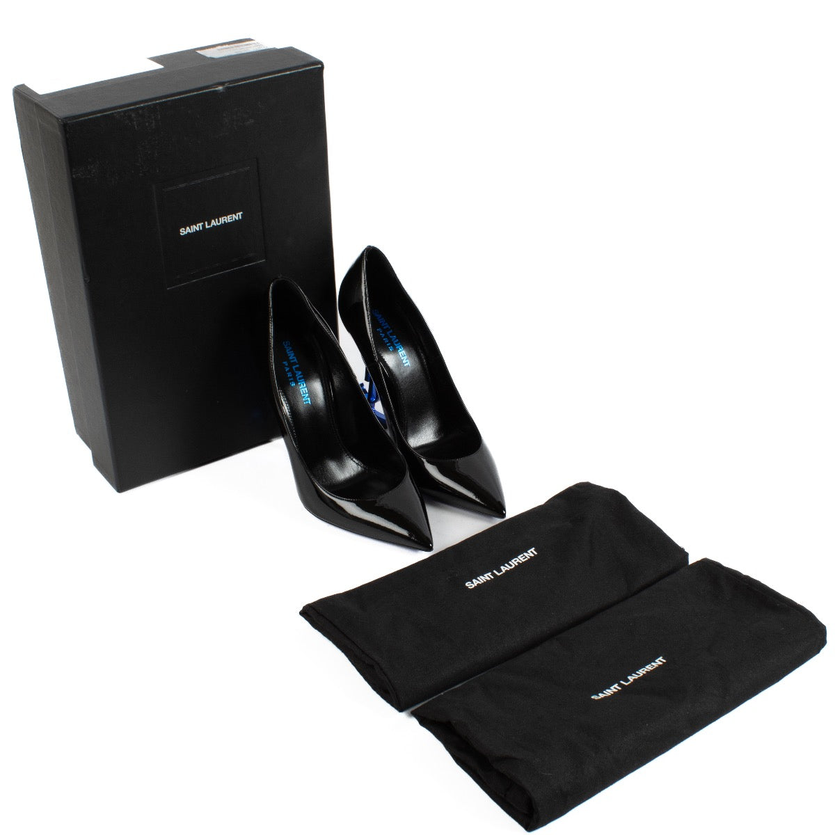 Buy authentic second hand Saint Laurent Black Patent Leather Luci Blue Roy Heels - Size 37 at Labellov.com