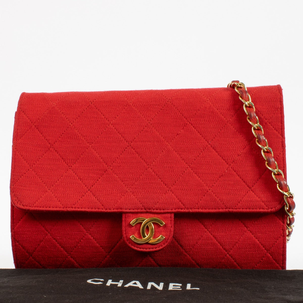 Chanel Vintage Rode Jersey Classic Chain Tas