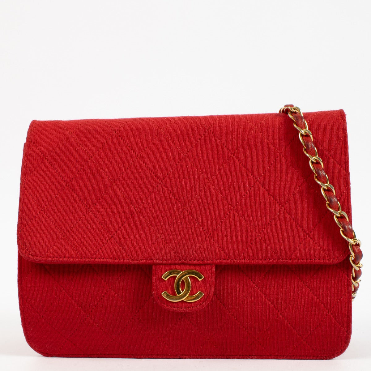 Chanel Vintage Rode Jersey Classic Chain Tas