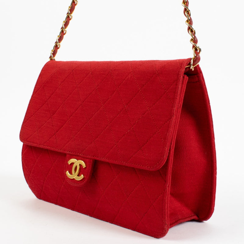 Chanel Vintage Red Jersey Classic Chain Bag