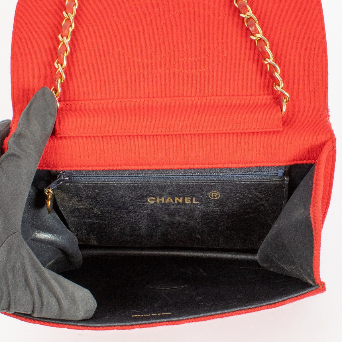 Chanel Vintage Rode Jersey Classic Chain Tas