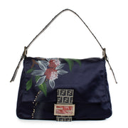 Shop safe online at Labellov in Antwerp, Brussels and KNokke this 100% authentic second hand Fendi Zucchino-Trimmed Floral Satin Mamma Baguette Bag