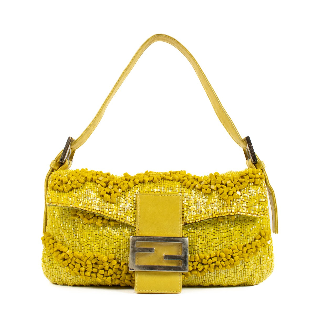 Fendi Limited Edition Yellow Gialla Beaded Baguette Bag