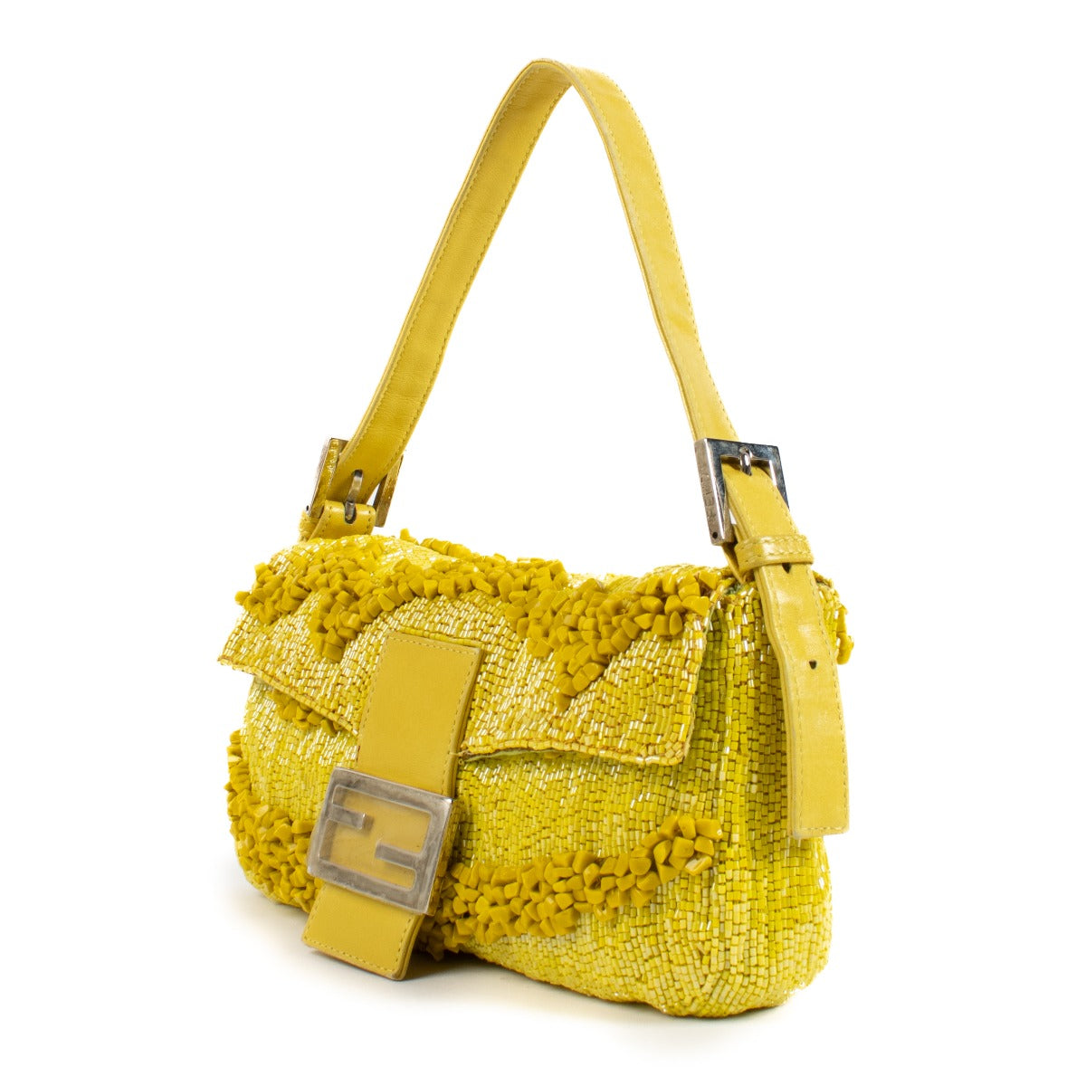 Fendi Limited Edition Yellow Gialla Beaded Baguette Bag