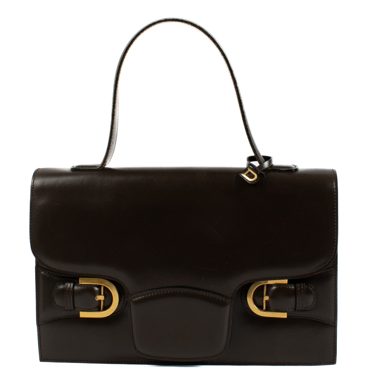 Delvaux Brown Box Calf Vintage Top Handle Bag