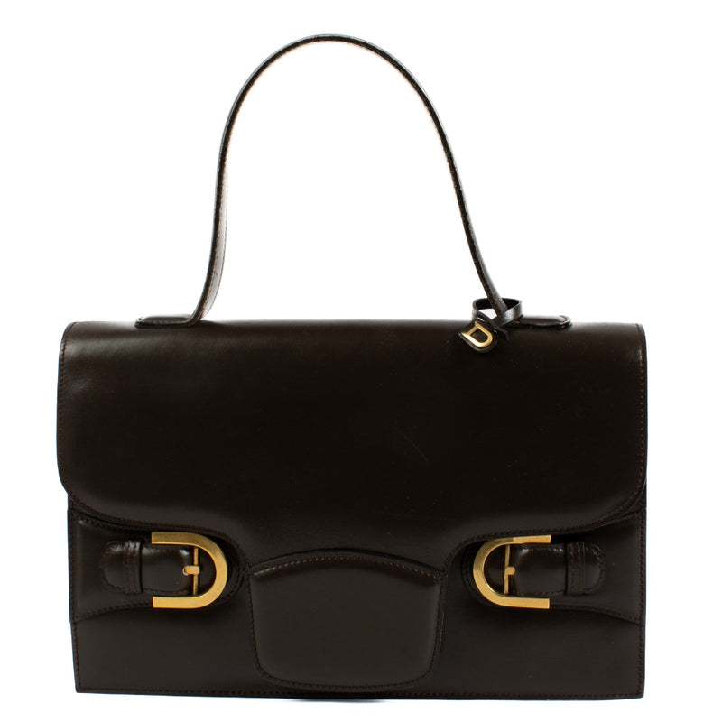 Delvaux Brown Box Calf Vintage Top Handle Bag