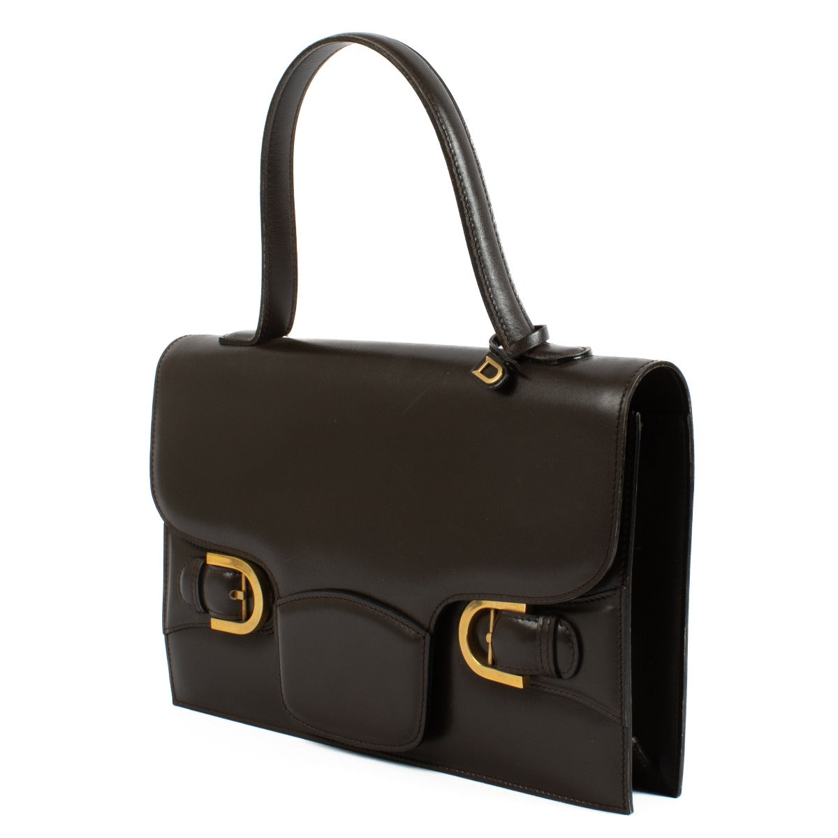 Delvaux Brown Box Calf Vintage Top Handle Bag