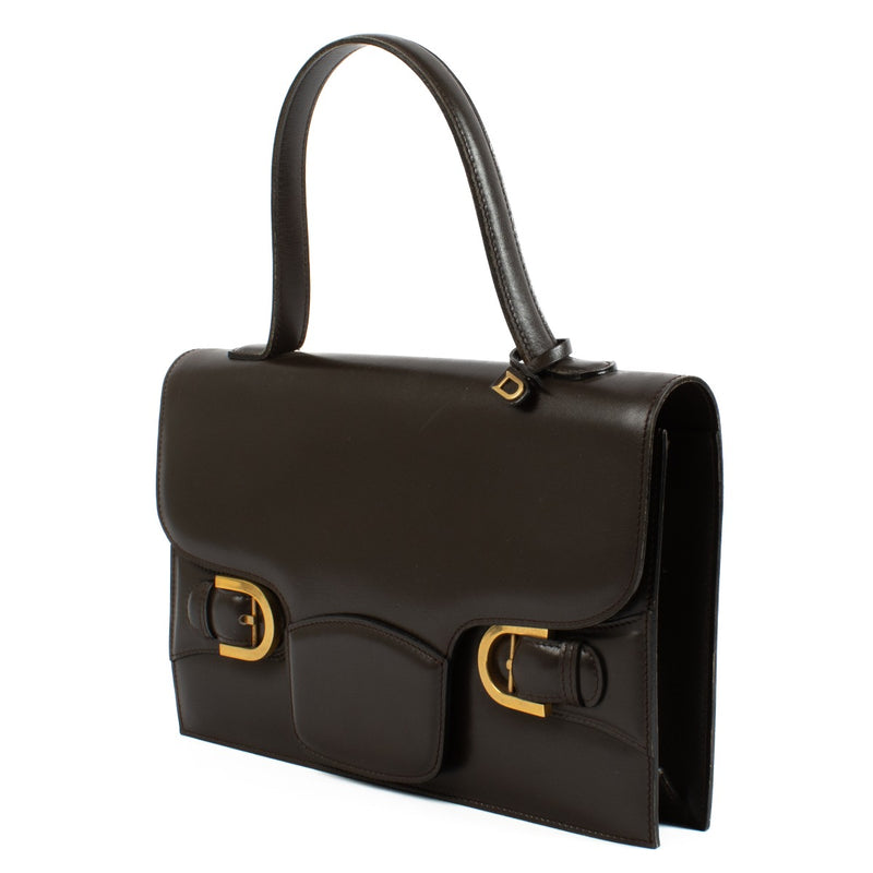 Delvaux Brown Box Calf Vintage Top Handle Bag